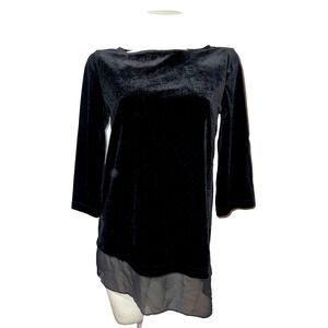 CHICO'S Top Women Size S (0) Black Chiffon Hem Stretch 3/4 Sleeve Velvet Tunic